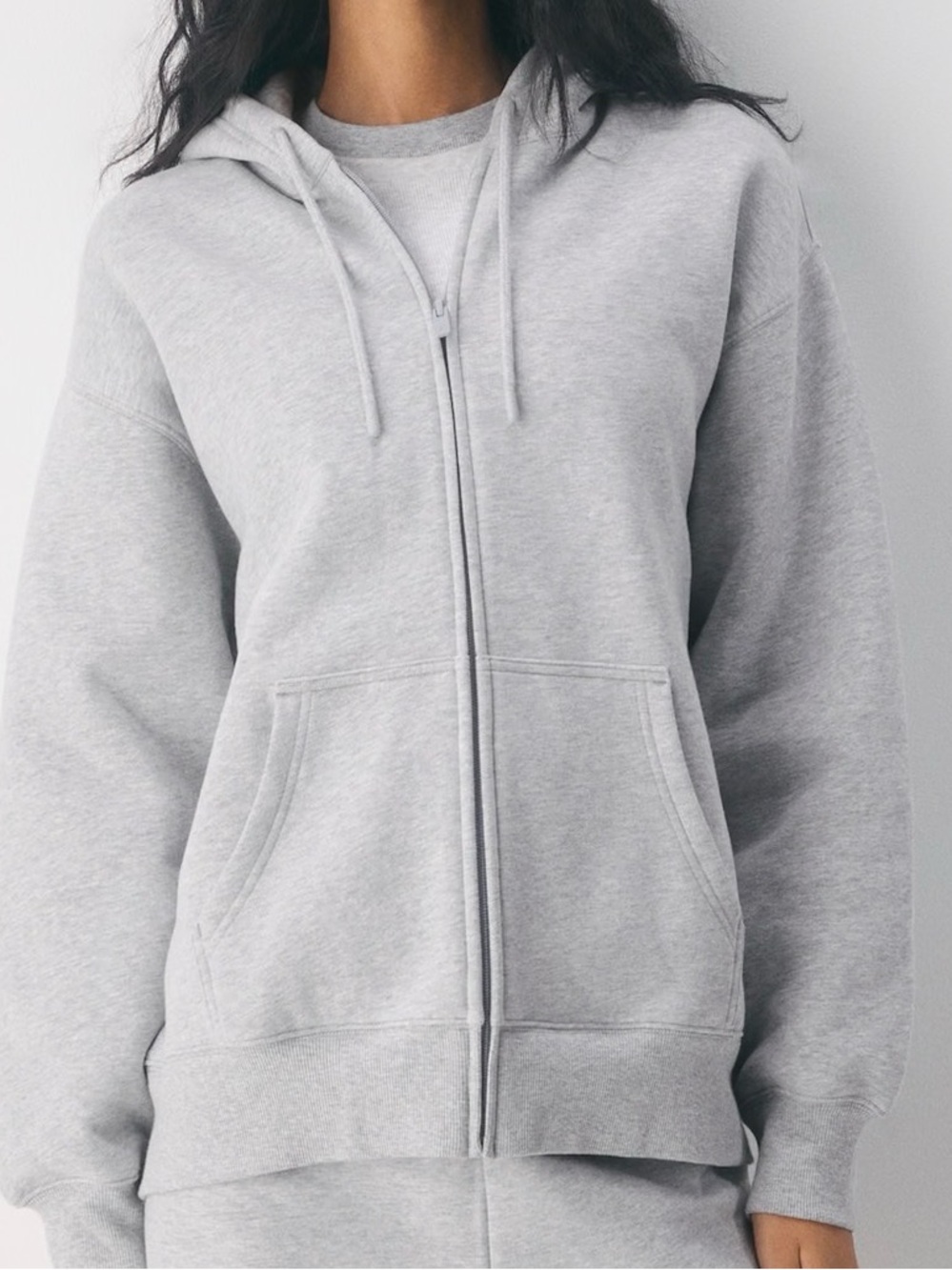 Aritzia Cozy Sweatfleece Light Gray Zip-Up Hoodie